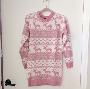 Boohoo Pink Christmas Knit Sweater Dress